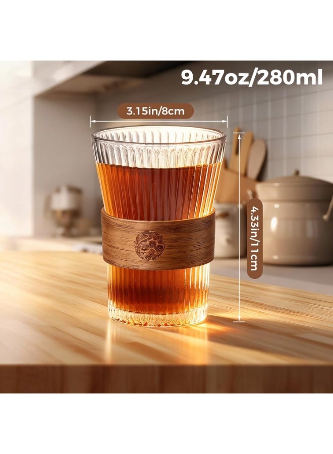 Bukela 4PCS Glass Coffee Mug 9oz with Bamboo Sleeve,Espresso Cups Drinking Cup set, Home Essential Glass Tumblers for Beer, Cocktail, Tea and Latte Clear - Image 5